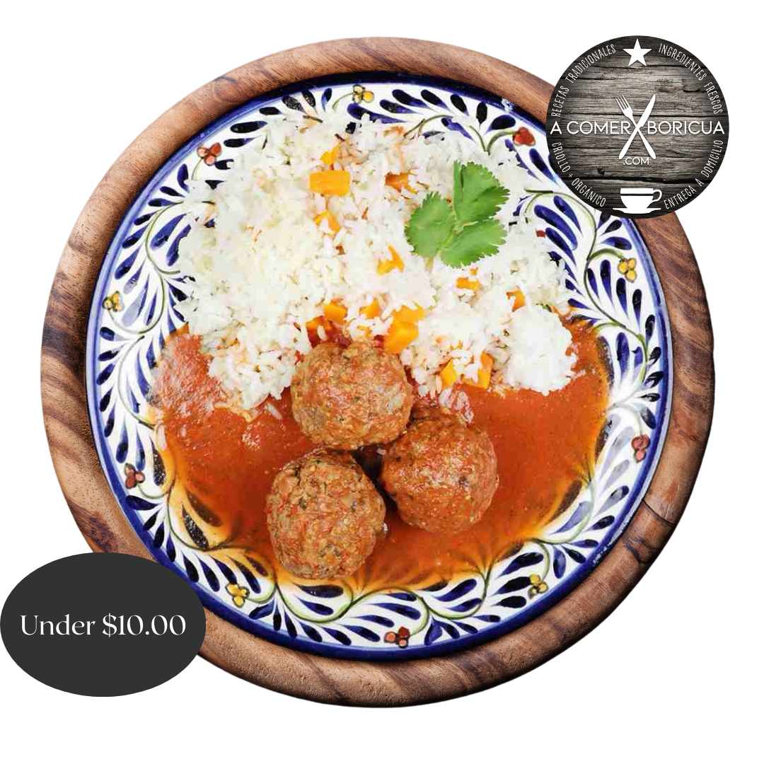 "PA' MEDIA MAÑANA" ALBONDIGAS ANGUS EN SALSA CRIOLLA W/ ARROZ THAI