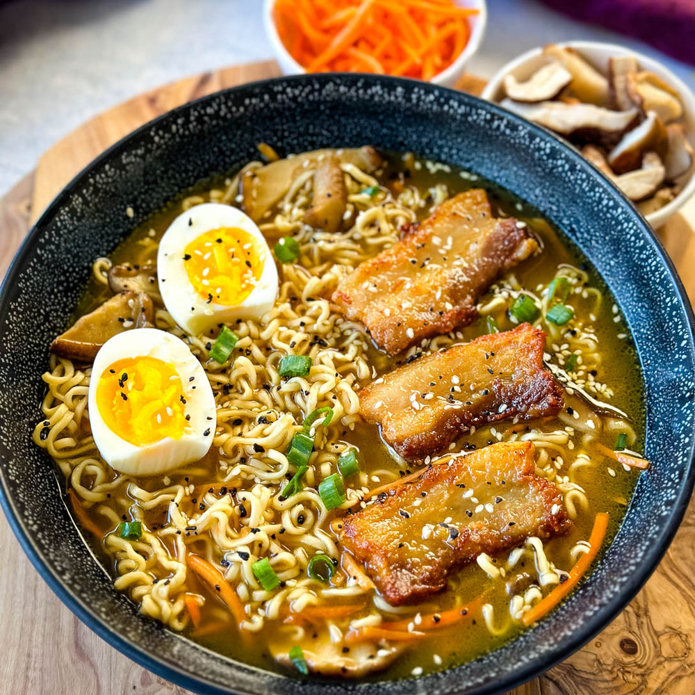 PORK RAMEN W/ HEAVY BROTH & EGG SWEET AND SOUR TOUCH